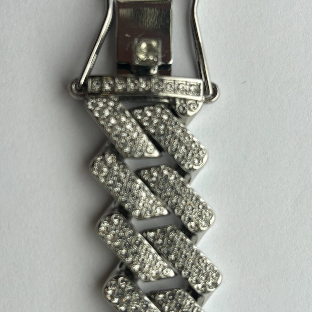Fifth Avenue Cuban Link Chain White Gold Round Cut Rhinestone Necklace 16 Inch